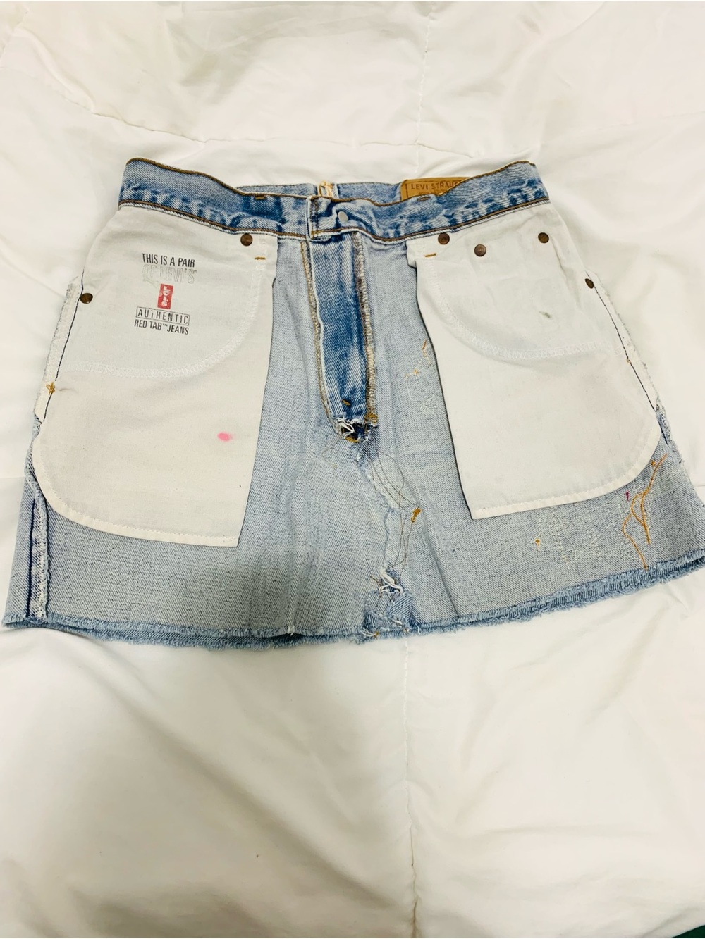 Levi's Light Blue Denim Mini Skirt with Colorful Patchwork from Japan - Picture 7 of 10